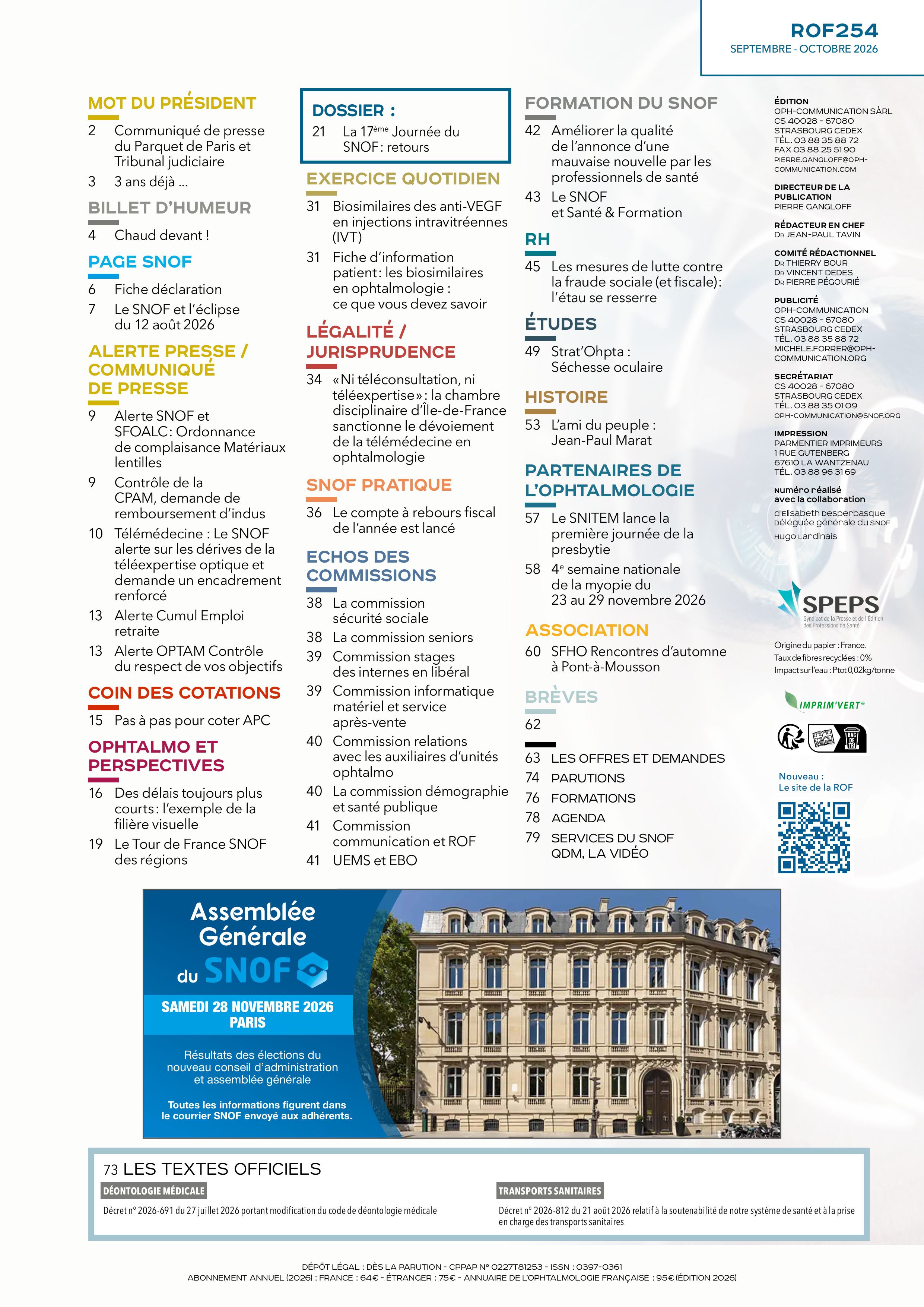 La Revue de l'Ophtalmologie Française n° 254