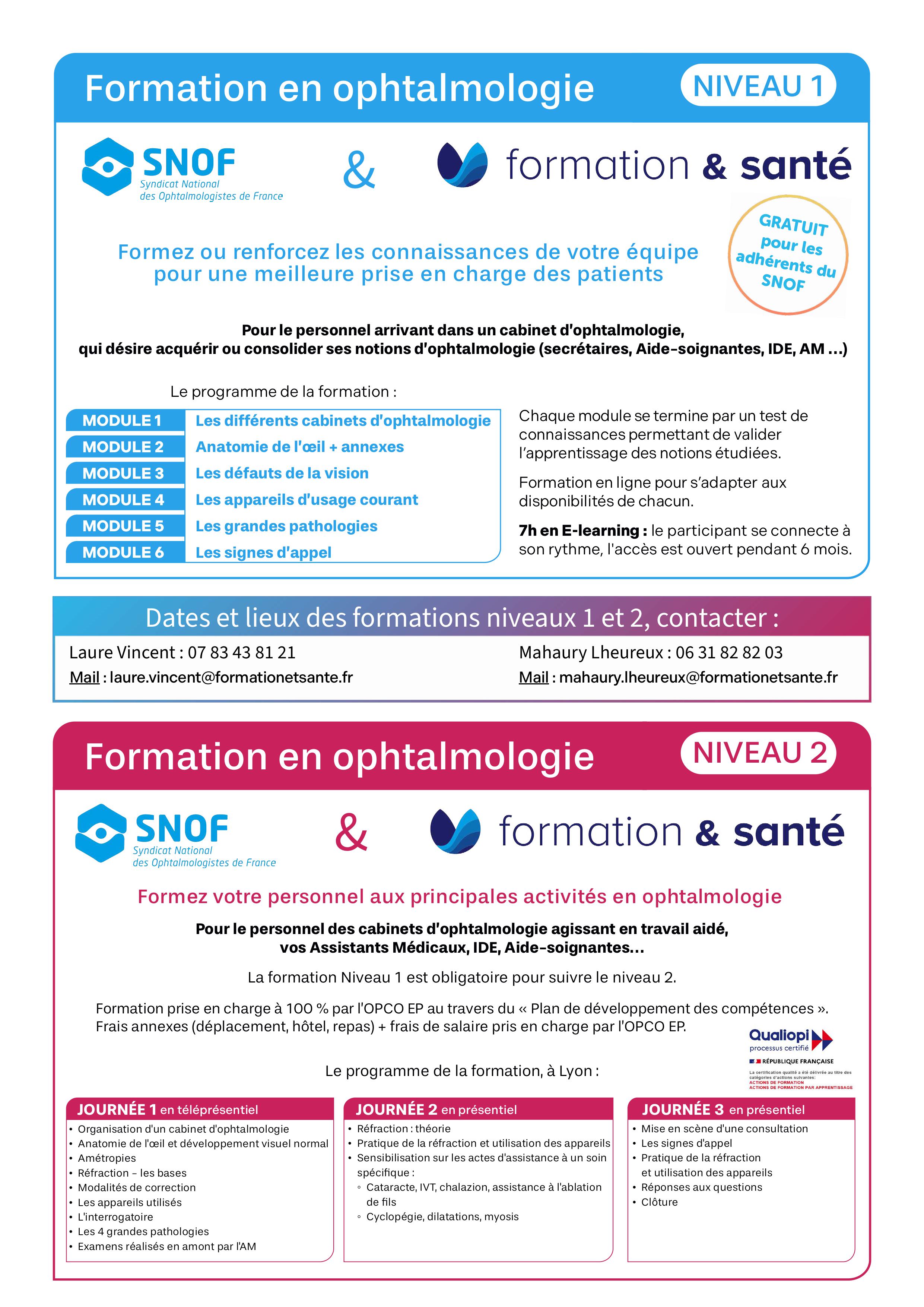 Formation SNOF et Formation & santé : pour le personnel des cabinets d'ophtalmologie